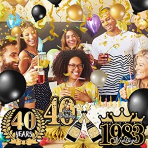 9 Pcs 40th Birthday Decoration for Men Women Happy 40th Birthday Table Decorations Cheers to 40th Honeycomb Centerpieces 1983 Birthday Party Decorations Black and Gold 40th Birthday Party Favors