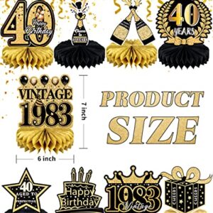 9 Pcs 40th Birthday Decoration for Men Women Happy 40th Birthday Table Decorations Cheers to 40th Honeycomb Centerpieces 1983 Birthday Party Decorations Black and Gold 40th Birthday Party Favors