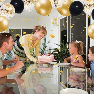Black Gold Confetti Latex Balloons, 50 Pack 12 inch Gold Metallic Party Balloons with 33 Feet Gold Ribbon for Kids Party Graduation Birthday Party Decorations.