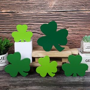 5 pcs st. patrick’s day wood decorations green shamrock wood table signs clover wooden block signs irish party tiered tray decor for home holiday party supplies table centerpieces