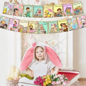 Vintage Easter Banner Easter Decorations Vintage Bunting - 17Pcs Easter Banner Garland Decorations Indoor for Holiday Home Office Party Fireplace Mantle, Easter Party Supplies