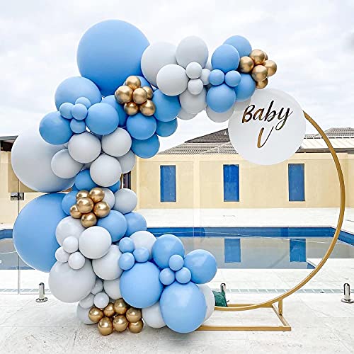 Baby Blue Balloon Garland Arch Kit – 113 Pack With Light Blue Double Pastel Blue Gold Metallic Latex Balloons,18" Balloon for Wedding Baby Shower Birthday Evening Decor