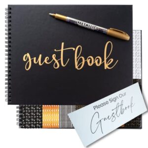 wedding guest book black polaroid album -hardcover photo guestbook- spiral hardcover book 10″x8” – funeral, bridal shower, baby shower, graduation party, registry sign in with marker, stickers & sign