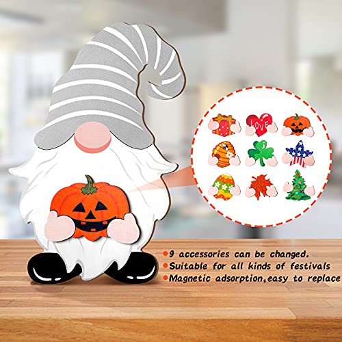 Easter Wooden Gnome Home Decor DIY Wooden Interchangeable Egg Gnome Signs Wood Seasonal Crafts Gnome Wood Cutout for Party Holiday Bedroom Home Decorations (Cute Style)