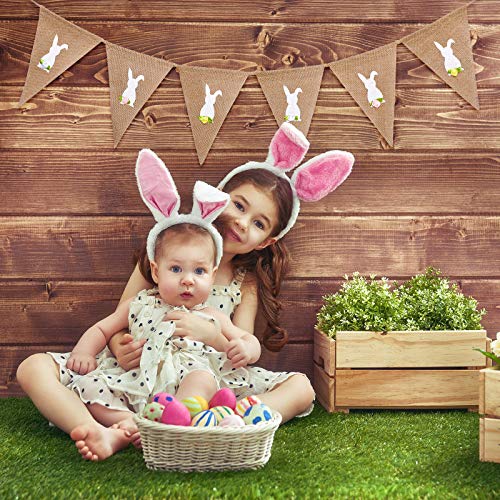 Easter Banner Burlap Garland Banners, Burlap Bunny Garland for Easter Decorations Fireplace Home Office School Outdoor Party Supply