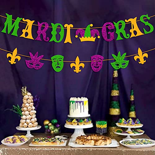 Mardi Gras Banner Mardi Gras Festival Decoration Carnival Fat Tuesday New Orleans Masquerade fleur de lis Theme Holiday Party Supplies