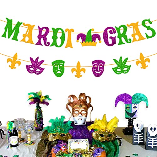 Mardi Gras Banner Mardi Gras Festival Decoration Carnival Fat Tuesday New Orleans Masquerade fleur de lis Theme Holiday Party Supplies