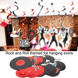 Rock and Roll Themed Birthday Party Decoration Rock Star Foil Swirl Happy Birthday Banner Tassel Paper Garlands Tissue Pom Poms Decor 40pcs Easy Joy