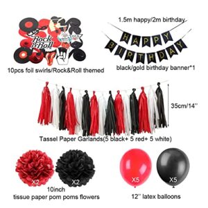 Rock and Roll Themed Birthday Party Decoration Rock Star Foil Swirl Happy Birthday Banner Tassel Paper Garlands Tissue Pom Poms Decor 40pcs Easy Joy