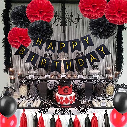 Rock and Roll Themed Birthday Party Decoration Rock Star Foil Swirl Happy Birthday Banner Tassel Paper Garlands Tissue Pom Poms Decor 40pcs Easy Joy