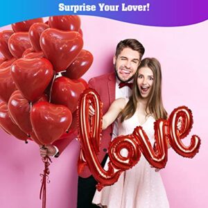 50PCS Love Balloons and Heart Balloons Kit&2000 PCS Silk Rose Petals 42Inch I Love You Balloon Gold Balloons Romantic Decoration Kit Double-Layer Easy to Use for Valentine Day Party Decorations
