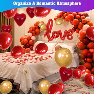 50PCS Love Balloons and Heart Balloons Kit&2000 PCS Silk Rose Petals 42Inch I Love You Balloon Gold Balloons Romantic Decoration Kit Double-Layer Easy to Use for Valentine Day Party Decorations