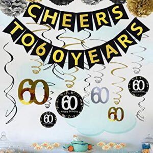 60th Birthday Party Decorations KIT - Cheers to 60 Years Banner, Sparkling Celebration 60 Hanging Swirls, Poms, Perfect 60 Years Old Party Supplies 60th Birthday Decorations