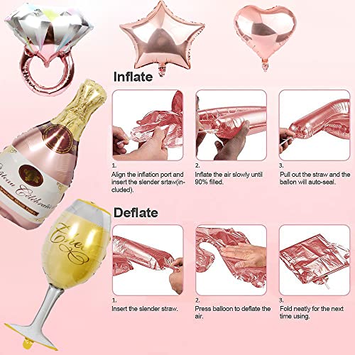 Rose Gold Bachelorette Party Supplies Naughty, Bride to Be Balloons, Ring, Champagne Bottle，Goblet Balloons Foil Curtain Sash Cake Topper for Bridal Shower Favors Decoration Kit