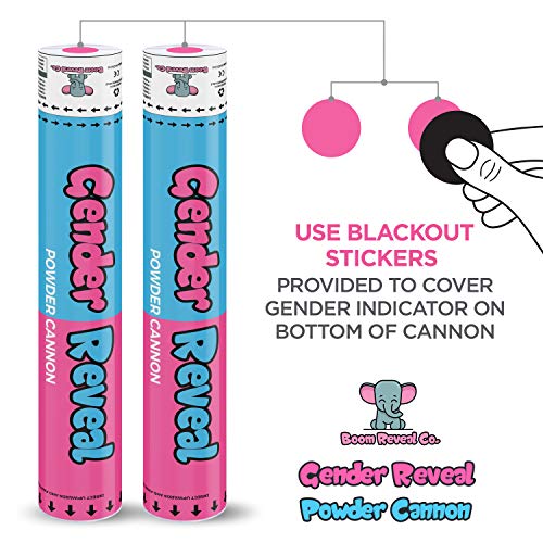 Boom Reveal Co. | Gender Reveal Powder Cannons, Pink OR Blue Set of 2 (18 inch) Gift Ready, Party Popper, Baby Shower Announcement Boy or Girl Decorations (Pink)