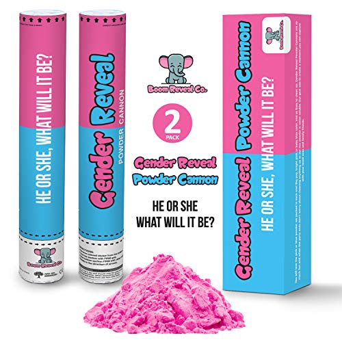 Boom Reveal Co. | Gender Reveal Powder Cannons, Pink OR Blue Set of 2 (18 inch) Gift Ready, Party Popper, Baby Shower Announcement Boy or Girl Decorations (Pink)