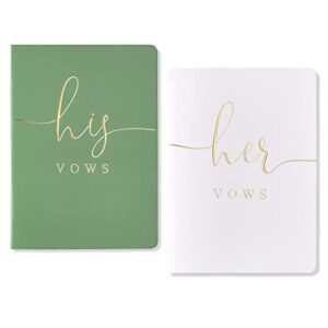 vow books for wedding his and her vow notebook, set of 2, bride and groom booklet for wedding (green + white)