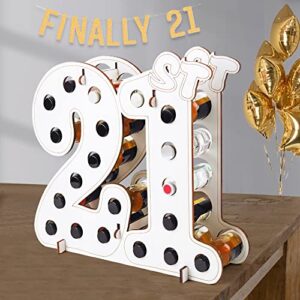 21st birthday decorations for her wooden centerpieces for tables, 21 mini liquor bottle holder party decorations, wine bottles stand birthday gifts for him liquor shot photo shoot props sign (white number 21)