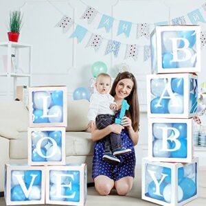 Geyee 8 Pieces Balloon Box Decoration, Transparent Block with 78 Letters/ 3-Sets of A-Z for Bride Shower, Baby Shower, DIY Name Boxes, Wedding Supplies, Birthday Decoration Boxes (White)