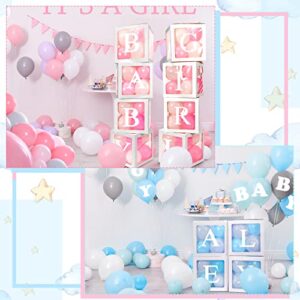 Geyee 8 Pieces Balloon Box Decoration, Transparent Block with 78 Letters/ 3-Sets of A-Z for Bride Shower, Baby Shower, DIY Name Boxes, Wedding Supplies, Birthday Decoration Boxes (White)