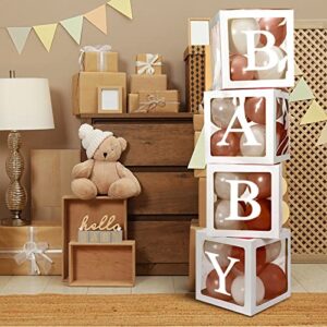 Geyee 8 Pieces Balloon Box Decoration, Transparent Block with 78 Letters/ 3-Sets of A-Z for Bride Shower, Baby Shower, DIY Name Boxes, Wedding Supplies, Birthday Decoration Boxes (White)