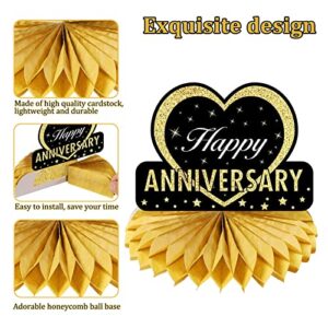 Happy Wedding Anniversary Decorations Table Honeycomb Centerpiece, 8pcs Anniversary Theme Party Supplies for Adult, 10th 25th 30th 40th 50th 60th Anniversary Table Decor Sign