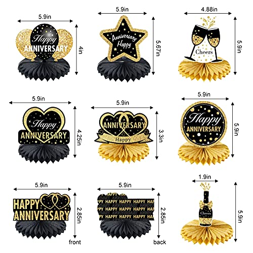 Happy Wedding Anniversary Decorations Table Honeycomb Centerpiece, 8pcs Anniversary Theme Party Supplies for Adult, 10th 25th 30th 40th 50th 60th Anniversary Table Decor Sign