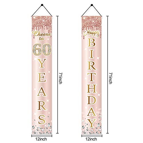 60th Birthday Decorations Door Banner for Women, Pink Rose Gold Cheers to 60 Years Birthday Backdrop Sign Party Supplies, Happy Sixty Birthday Porch Decor for Outdoor Indoor