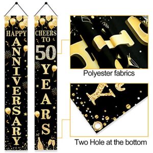 Happy 50th Anniversary Door Banner Decorations, 50 Wedding Anniversary Cheers to 50 Years Party Supplies, Black Gold Fifty Anniversary Welcome Door Décor Sign