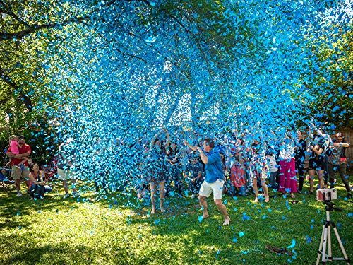 Gender Reveal Surprise Confetti Cannons, Set of 2, Blue for Baby Boy, 12 Inch, Biodegradable Confetti, Smoke-Free and Safe