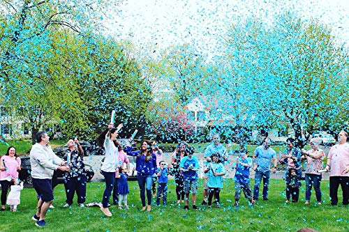 Gender Reveal Surprise Confetti Cannons, Set of 2, Blue for Baby Boy, 12 Inch, Biodegradable Confetti, Smoke-Free and Safe