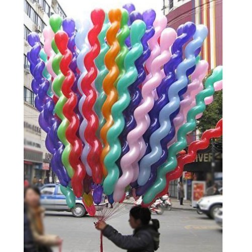 Boopati Latex Spiral Balloon 40 Inches,Mixed Color 100 pcs for Children's Birthday Decoration