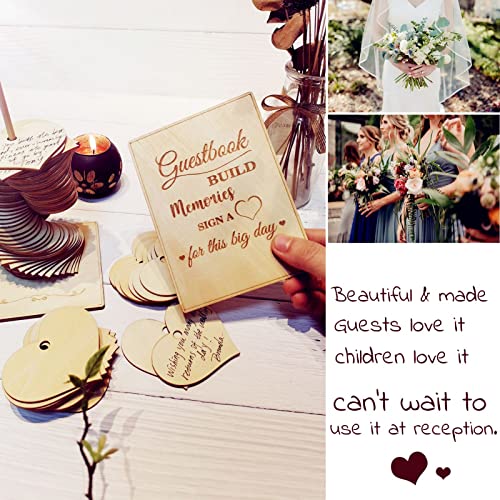 Wedding Guest Book Alternative Sign 72 Wood Hearts Guest Book Wedding Reception, Wedding Decorations Baby Shower 1st Birthday Party Baptism Gift Idyllic Rustic Decor