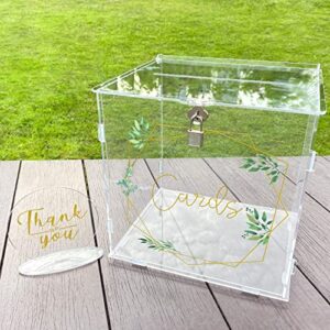 ourwarm acrylic wedding card box with lock, gift card box for wedding reception, wedding money card box for party graduation birthday baby shower decorations