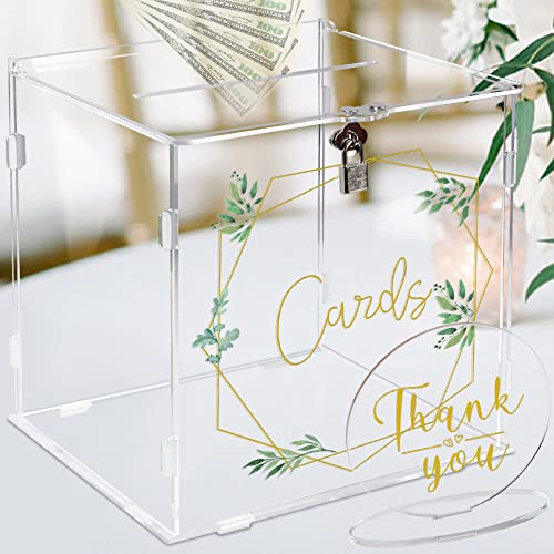 OurWarm Acrylic Wedding Card Box with Lock, Gift Card Box for Wedding Reception, Wedding Money Card Box for Party Graduation Birthday Baby Shower Decorations