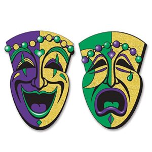 beistle large comedy tragedy face glitter cutouts-2 pcs, black/gold/green/purple