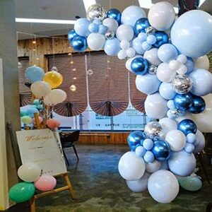 Blue Balloon Garland Arch Kit, 109 Pcs Macaron Blue Confetti & Metallic White Silver Balloons for Baby Shower Boy's Birthday Party Wedding Graduation Decoration Supplies