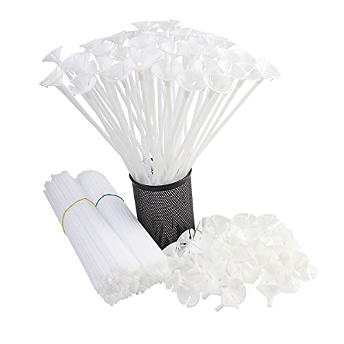 200 Pack White Balloon Sticks, Fun Balloon Holders, Easy to Assemble, 12" Long Balloon Holders