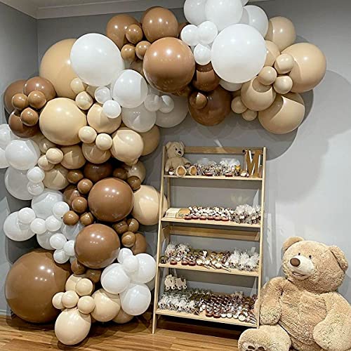 Brown Boho Nude Balloon Garland Kit Arch and Tan Neutral Cream Blush Coffee Light Baby Shower Teddy Bear