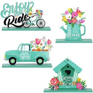 4 pcs hello spring table decorations easter spring table centerpieces enjoy the ride wooden signs spring decorations for home wooden letter blocks spring party ornament farmhouse rustic table decor