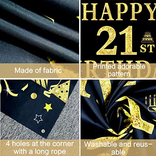 Trgowaul 21st Birthday Decorations for her him, Men Women Black Gold 21st Birthday Backdrop Banner, 21 Years Old Party Supplies Photography Background Girls Boys