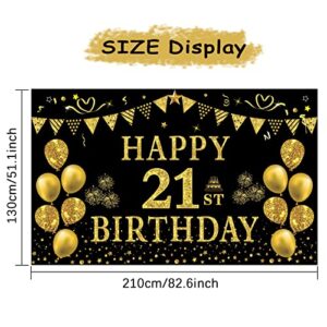 Trgowaul 21st Birthday Decorations for her him, Men Women Black Gold 21st Birthday Backdrop Banner, 21 Years Old Party Supplies Photography Background Girls Boys