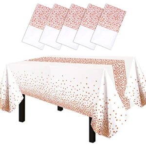 fecedy 5 packs 54″x108″ rose gold wave point white disposable plastic table cover waterproof tablecloths for rectangle tables up to 8 ft in length party decorations