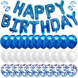 blue happy birthday balloon banner white and blue confetti balloons for boy birthday party decorations