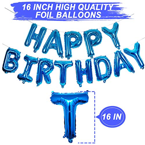 Blue Happy Birthday Balloon Banner White And Blue Confetti Balloons for Boy Birthday Party Decorations