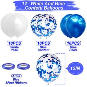 Blue Happy Birthday Balloon Banner White And Blue Confetti Balloons for Boy Birthday Party Decorations