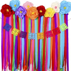 16 pieces mexican paper flowers mexico fiesta party decorations streamer backdrop and papel picado banner mexican party decorations supplies set for cinco de mayo party taco party birthday