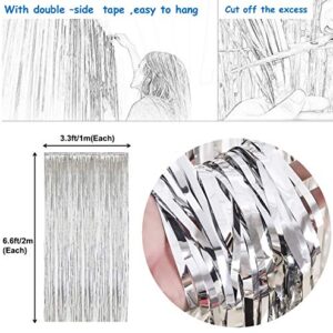 Moohome 3 Pack Silver Foil Fringe Curtain, Fringe Backdrop Curtains for Birthday Wedding Engagement Bridal Shower Bachelorette Party Decorations