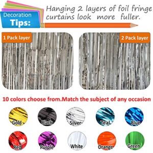 Moohome 3 Pack Silver Foil Fringe Curtain, Fringe Backdrop Curtains for Birthday Wedding Engagement Bridal Shower Bachelorette Party Decorations