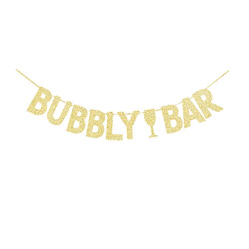 Gold Gliter Bubbly Bar Sign, Champagne Drinks Party Banner/Bridal Shower Bachelorette Bunting Decorations